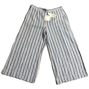 Beach Lunch Lounge Linen Blend Pants Womens Size S Blue Stripe Cropped Wide Leg